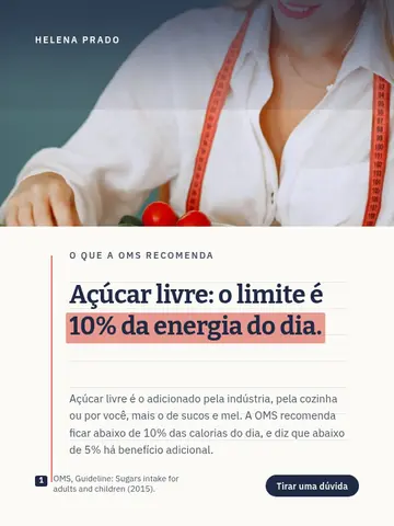 Açúcar livre: o limite é 10% da energia do dia.
